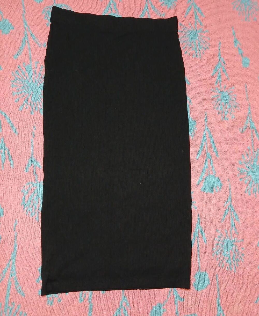 Lord & Taylor womens small long pencil skirt black viscose stretch thick ribbed